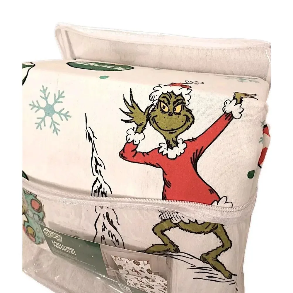 THE‎ GRINCH Christmas Sheet Set Sz Full Flannel Cotton 3 Pc Holiday Warm SUESS
